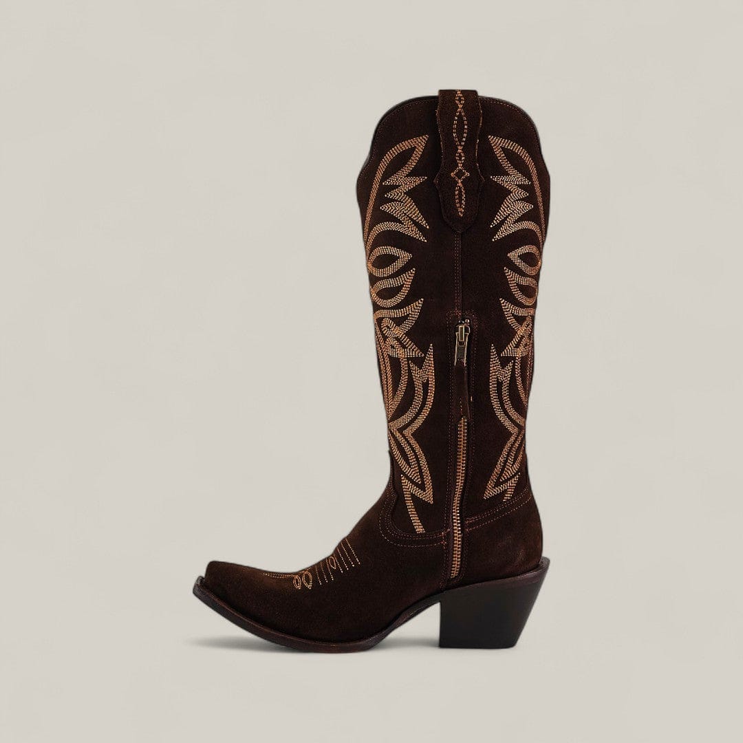 Kellie Suede Brownie Leather Sole – Tall Shaft – Snip Toe