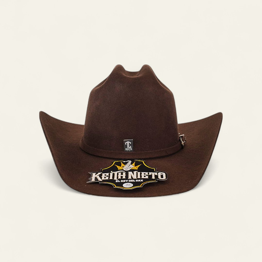 Keith Nieto hat, Limited edition felt hat, 6X felt cowboy hat, Regional Mexican style hat, High quality felt hat, Men’s western hat, Charro style hat, Exclusive Keith Nieto collection, Saxophone king fashion, Western fashion accessory, Performance hat for men, Stylish cowboy hat, Mexican regional hat, Clean cut felt hat, Stage-ready cowboy hat, Limited run western hat, Keith Nieto merch, Elegant felt hat, Felt hat for concerts, Western look hat
