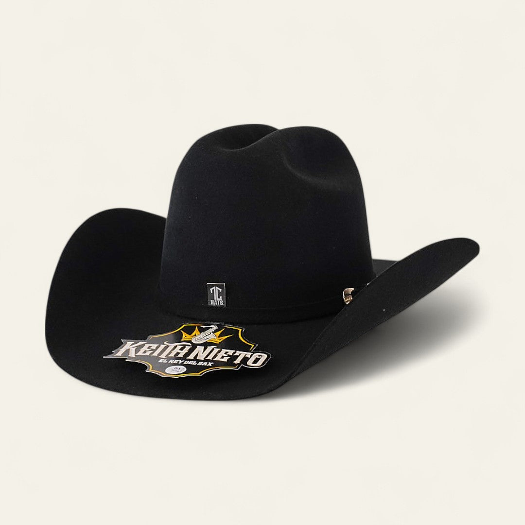 Keith Nieto hat, Limited edition felt hat, 6X felt cowboy hat, Regional Mexican style hat, High quality felt hat, Men’s western hat, Charro style hat, Exclusive Keith Nieto collection, Saxophone king fashion, Western fashion accessory, Performance hat for men, Stylish cowboy hat, Mexican regional hat, Clean cut felt hat, Stage-ready cowboy hat, Limited run western hat, Keith Nieto merch, Elegant felt hat, Felt hat for concerts, Western look hat