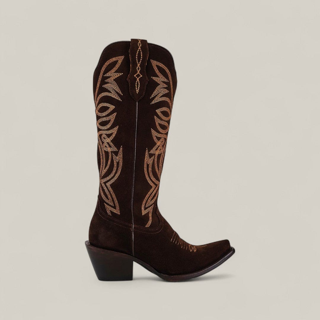 Kellie Suede Brownie Leather Sole – Tall Shaft – Snip Toe