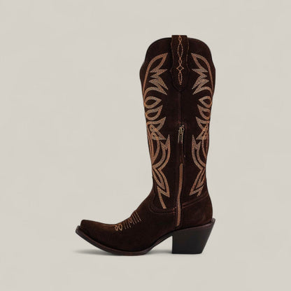 Kellie Suede Brownie Leather Sole – Tall Shaft – Snip Toe
