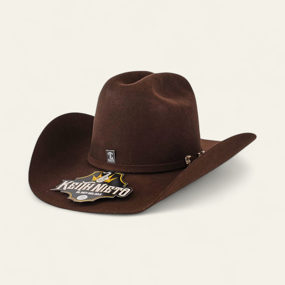 Keith Nieto hat, Limited edition felt hat, 6X felt cowboy hat, Regional Mexican style hat, High quality felt hat, Men’s western hat, Charro style hat, Exclusive Keith Nieto collection, Saxophone king fashion, Western fashion accessory, Performance hat for men, Stylish cowboy hat, Mexican regional hat, Clean cut felt hat, Stage-ready cowboy hat, Limited run western hat, Keith Nieto merch, Elegant felt hat, Felt hat for concerts, Western look hat