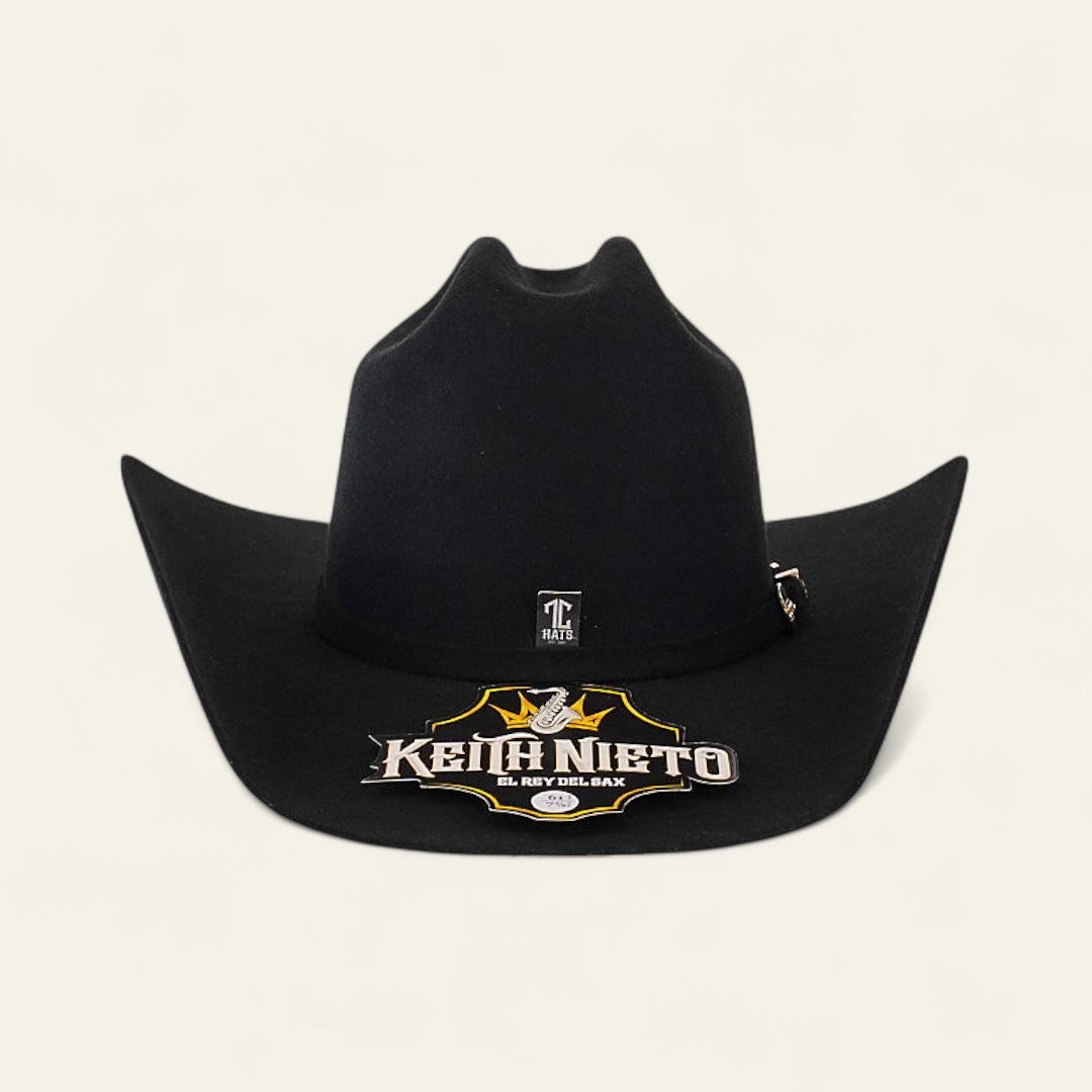 Keith Nieto hat, Limited edition felt hat, 6X felt cowboy hat, Regional Mexican style hat, High quality felt hat, Men’s western hat, Charro style hat, Exclusive Keith Nieto collection, Saxophone king fashion, Western fashion accessory, Performance hat for men, Stylish cowboy hat, Mexican regional hat, Clean cut felt hat, Stage-ready cowboy hat, Limited run western hat, Keith Nieto merch, Elegant felt hat, Felt hat for concerts, Western look hat