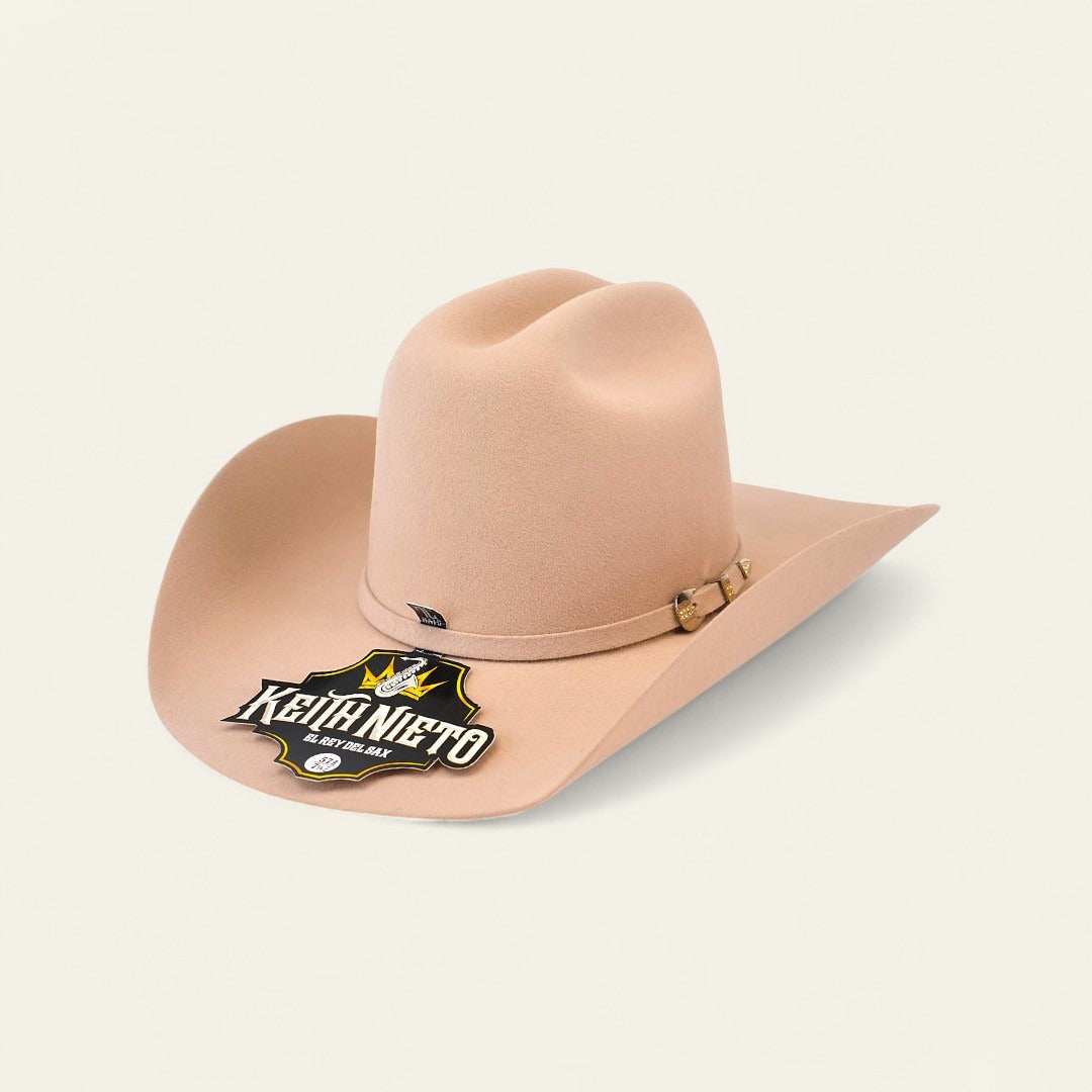 Texan hat, Keith Nieto, Limited, western style, beaver fur, high-quality hat, durability, exclusive design, suede band, traditional crown, brim, authentic, western, handmade, limited collection, originality, good taste, rodeo, western wedding, western jewel, classic colors, smoke gray, beige, black, custom inner lining, embroidered logo, special box, limited edition, exclusive, 100% Mexican.
